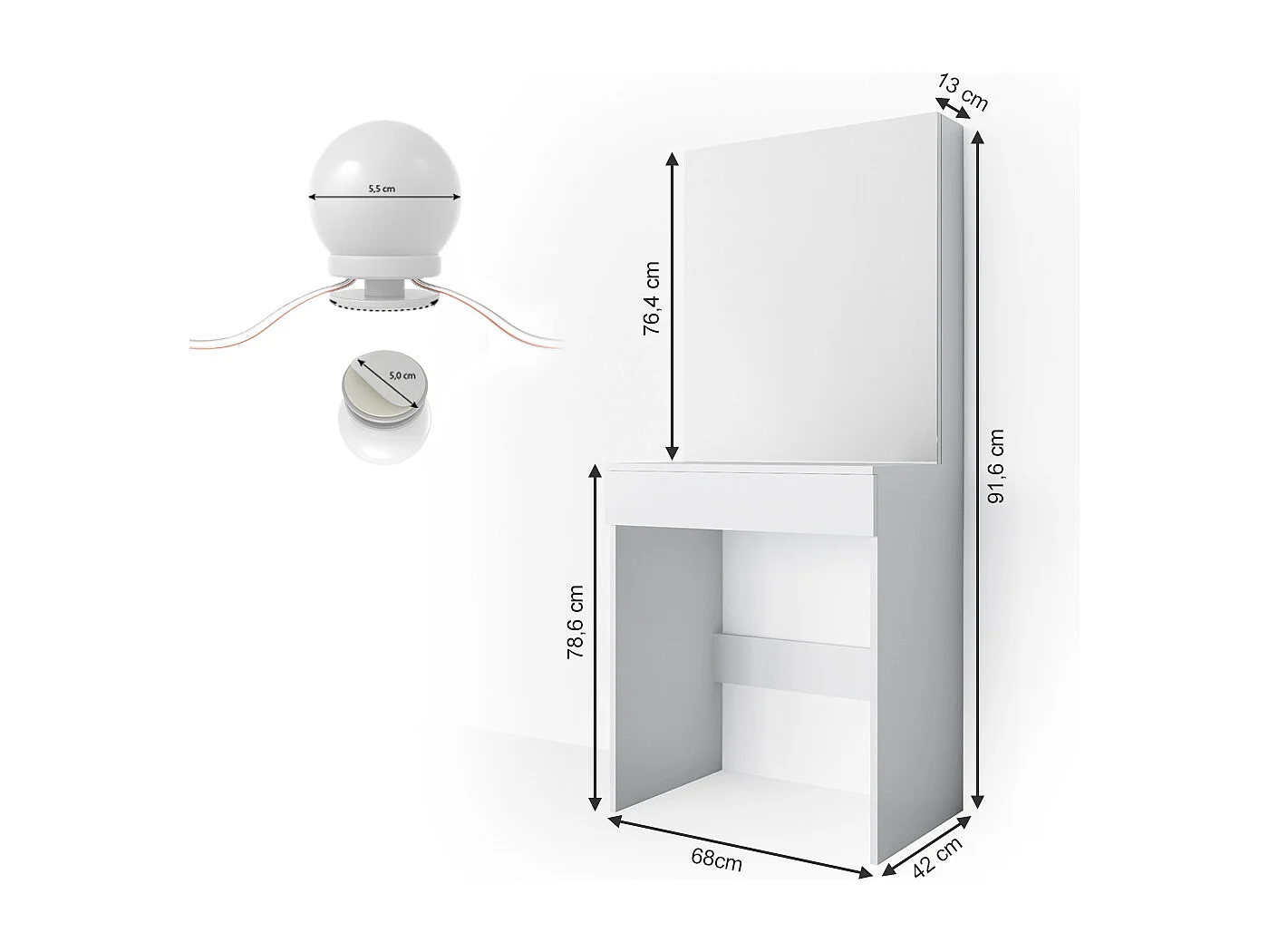 Coiffeuse blanc 68x42x155 melle