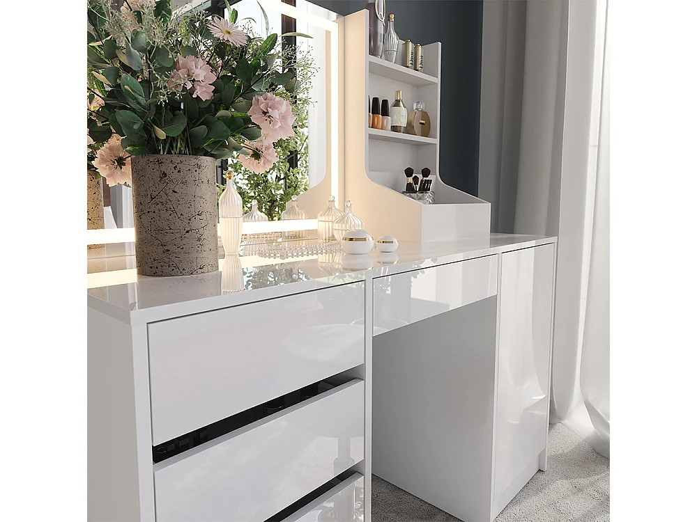 Kaptafel met licht wit/wit hoogglans 128.2x50.1x76 sherry