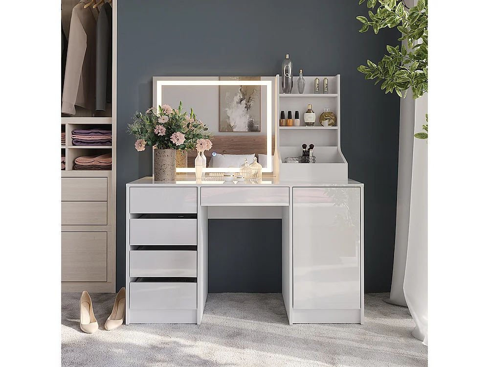 Vanity table white/white high gloss 128.2x50.1x76 sherry