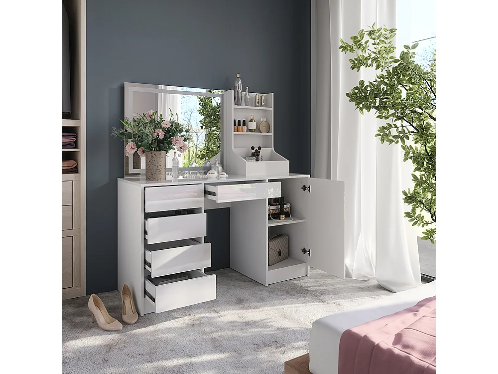 Vanity table white/white high gloss 128.2x50.1x76 sherry