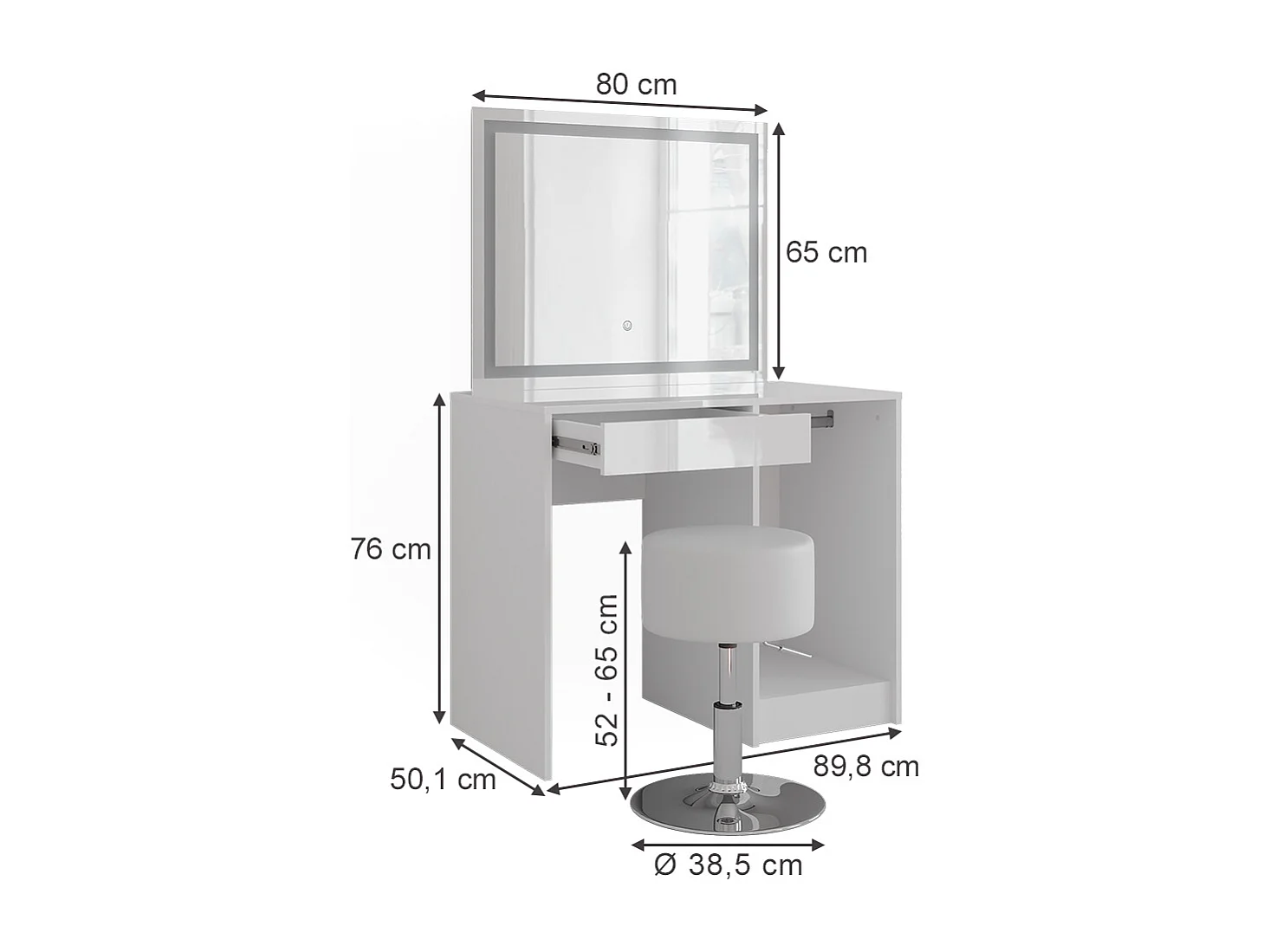 Vanity table white/white high gloss 89.8x50.1x76 sherry