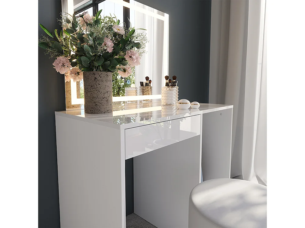 Vanity table white/white high gloss 89.8x50.1x76 sherry