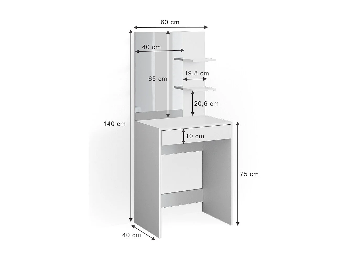 Tocador blanco 60x40x140 isabelle
