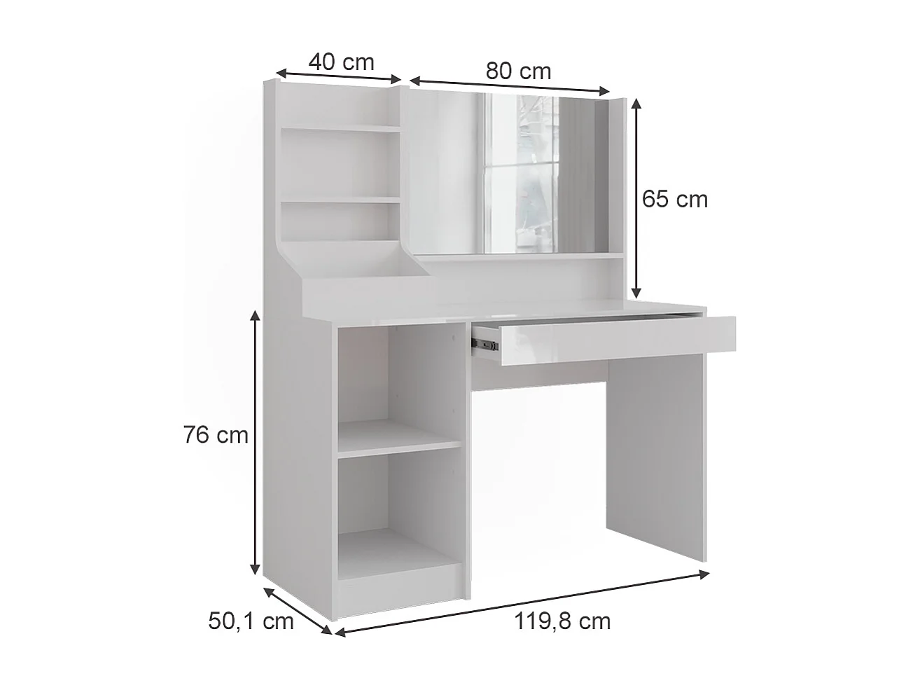 Vanity table white/white high gloss 119.8x50.1x76 sherry
