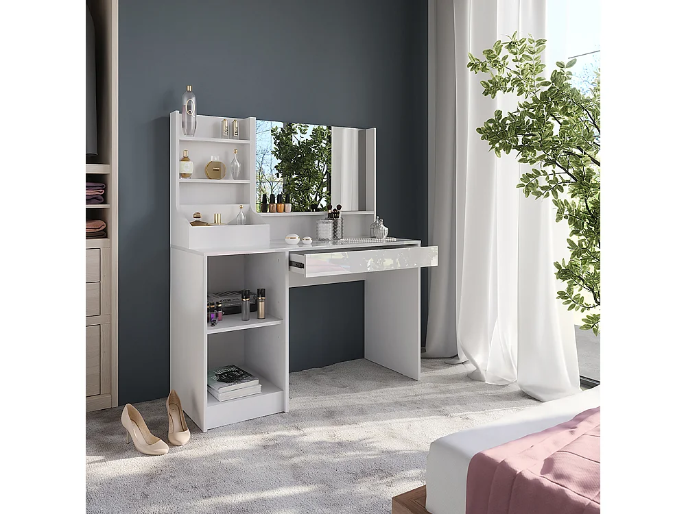 Vanity table white/white high gloss 119.8x50.1x76 sherry
