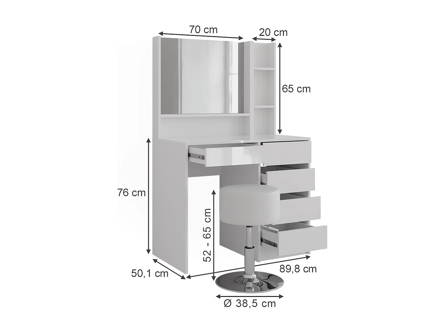 Kaptafel wit/wit hoogglans 89.8x50.1x76 sherry