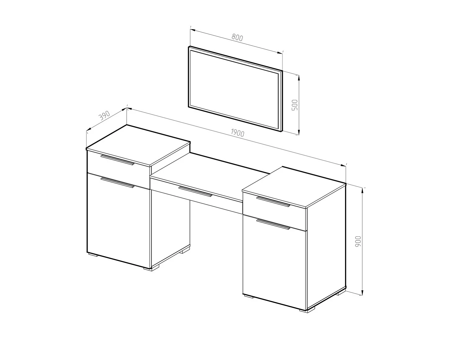 Schminktisch weiß 190x39x90 lilli