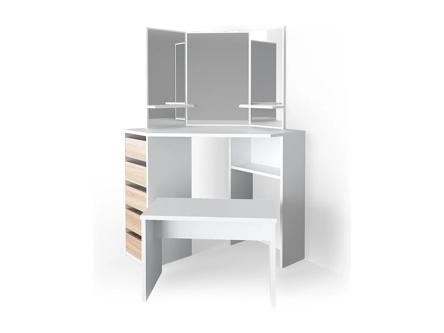 Tocador de esquina blanco/sonoma 110x54x141.5 arielle