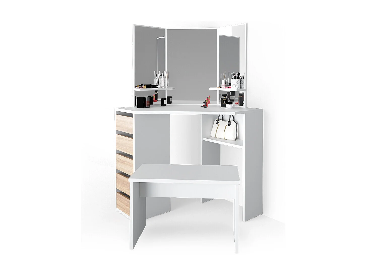 Tocador de esquina blanco/sonoma 110x54x141.5 arielle