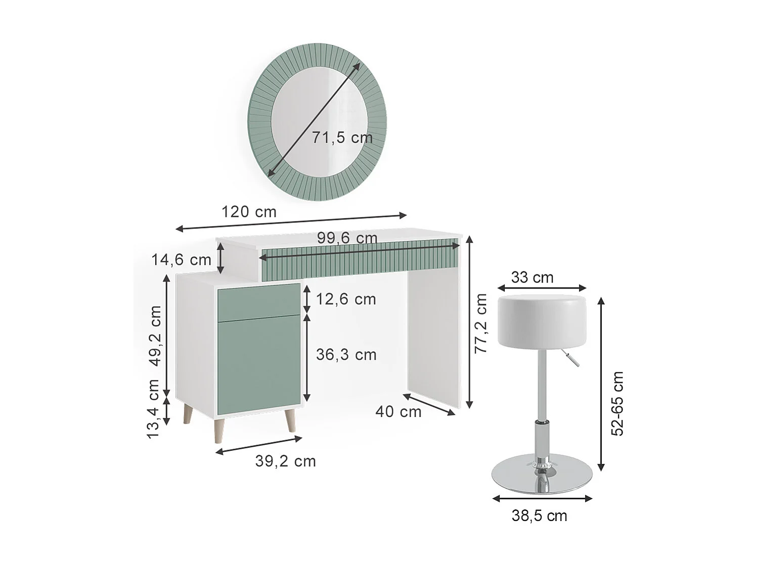 Coiffeuse vert 120x40x77.2 arles
