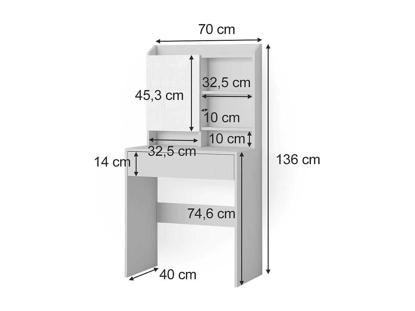 Coiffeuse blanc 70x40x136 laura