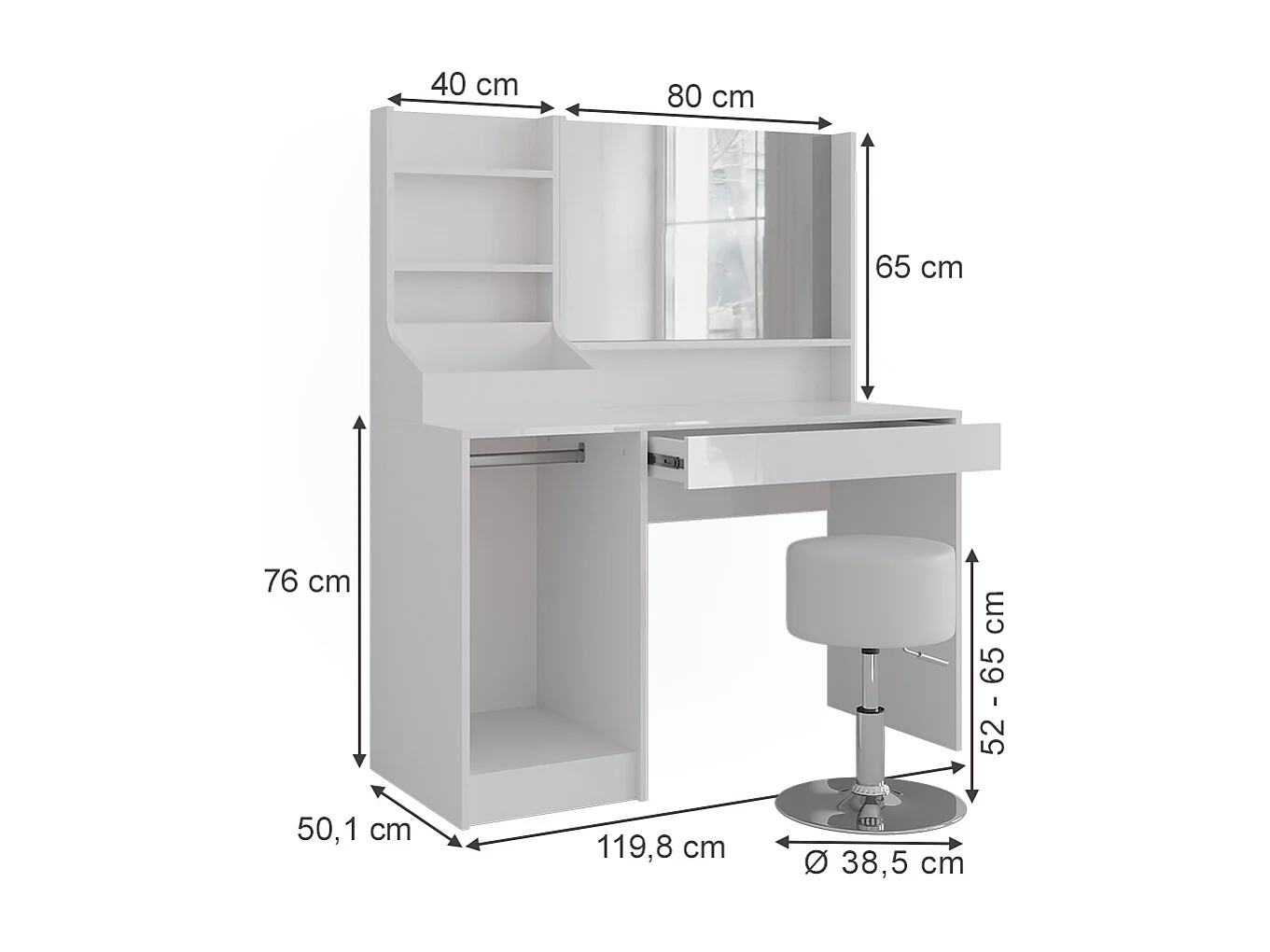 Coiffeuse blanc/blanc brillant 119.8x50.1x76 sherry