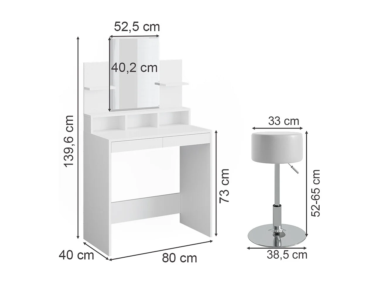 Coiffeuse blanc 80x40x139.6 ania