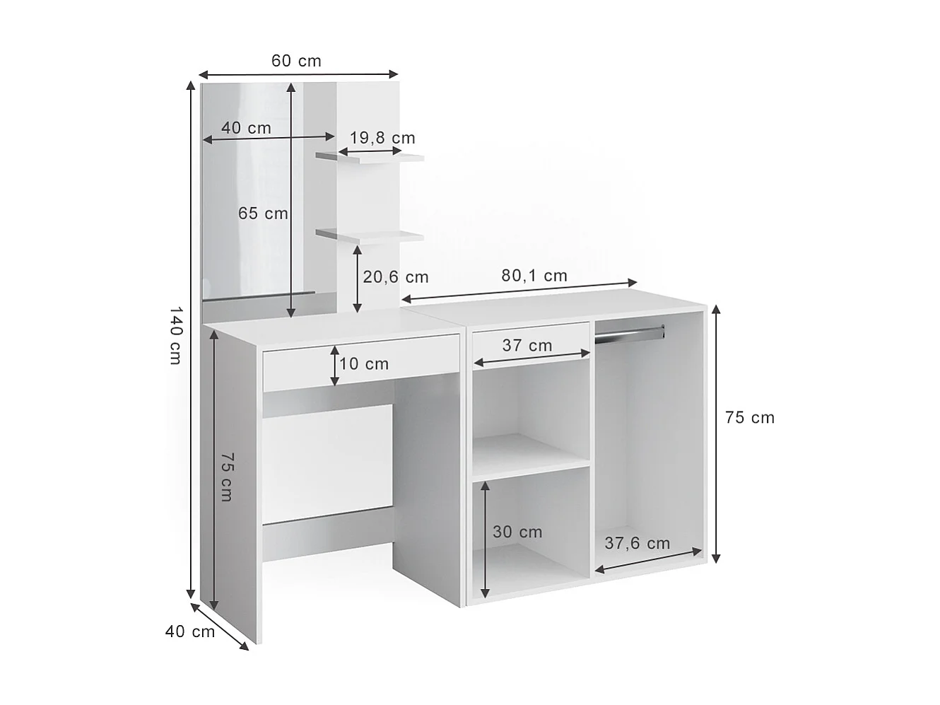 Vanity table white 140x40x140 isabelle