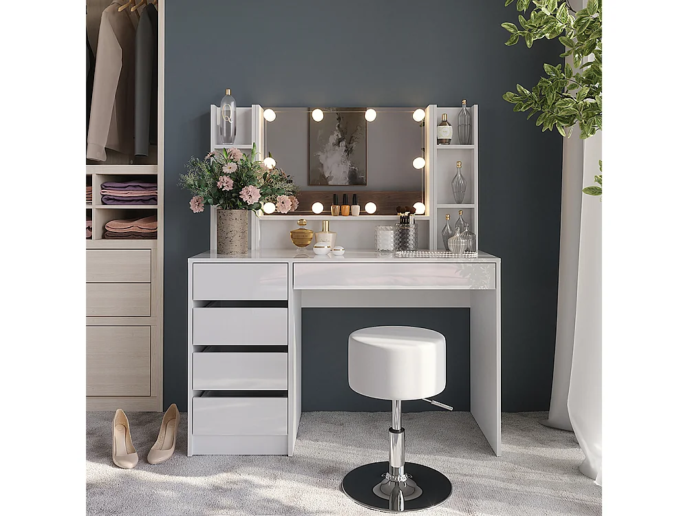 Schminktisch weiß/weiß hochglanz 119.8x50.1x76 sherry