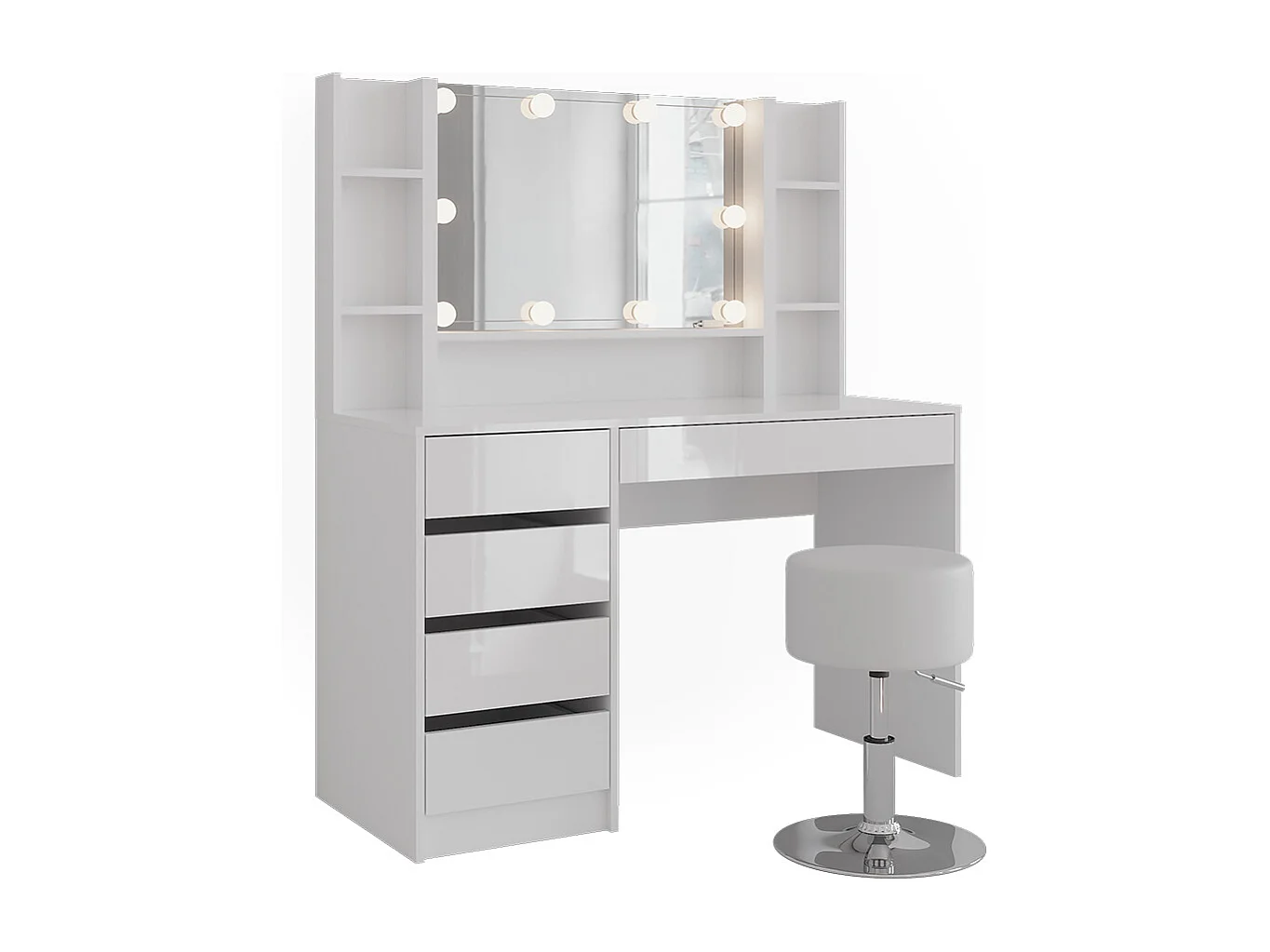 Schminktisch weiß/weiß hochglanz 119.8x50.1x76 sherry