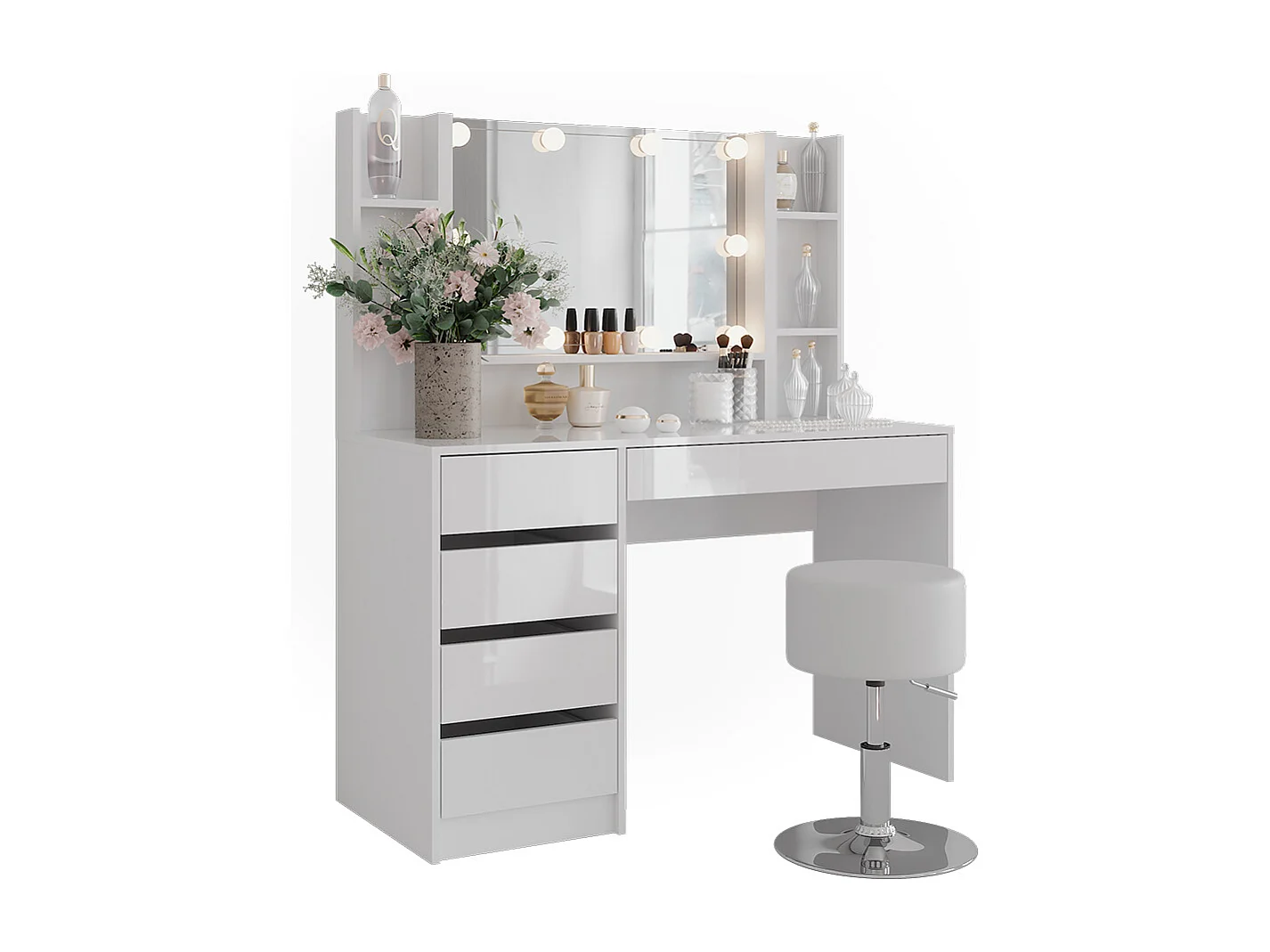 Schminktisch weiß/weiß hochglanz 119.8x50.1x76 sherry