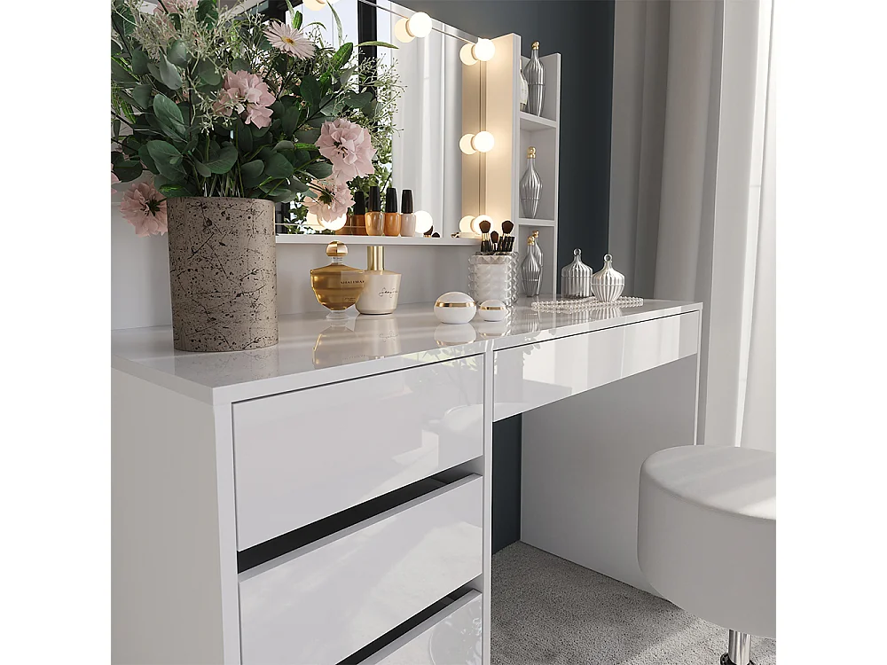 Kaptafel set met kruk wit/wit hoogglans 119.8x50.1x76 sherry