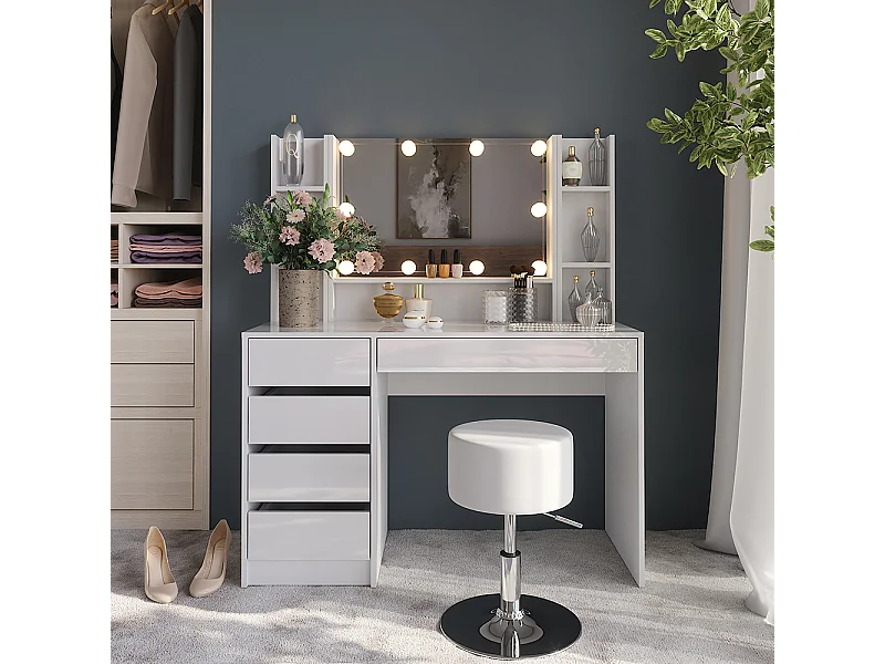 Kaptafel set met kruk wit/wit hoogglans 119.8x50.1x76 sherry