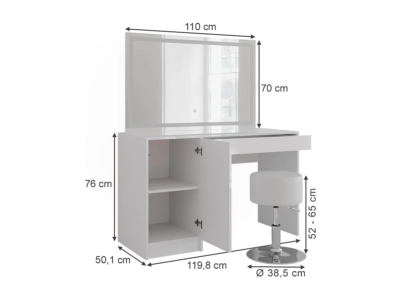 Tavolo da toeletta bianco/bianco lucido 119.8x50.1x76 sherry