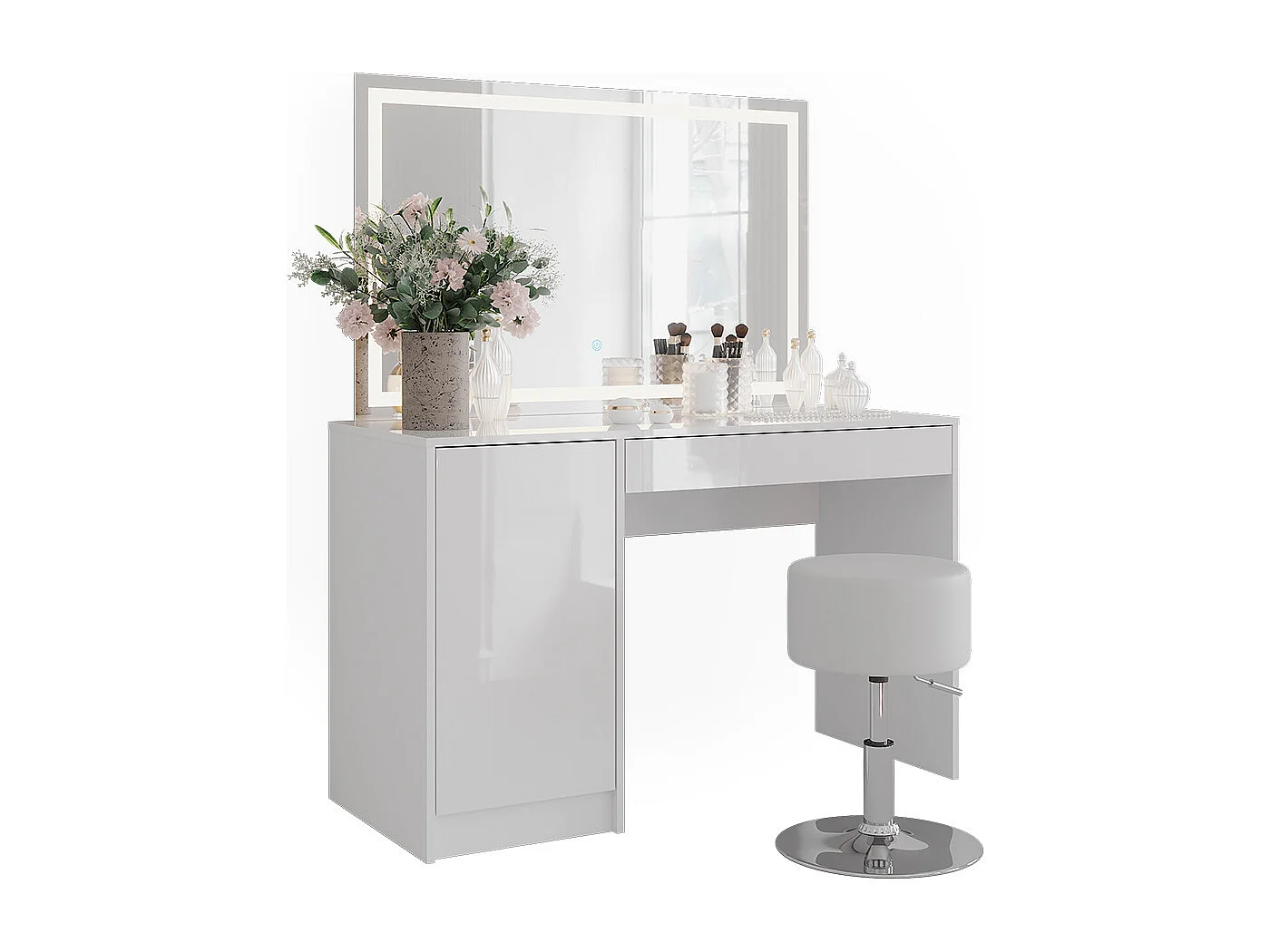 Stół do toalety biały/biały wysoki połysk 119.8x50.1x76 sherry