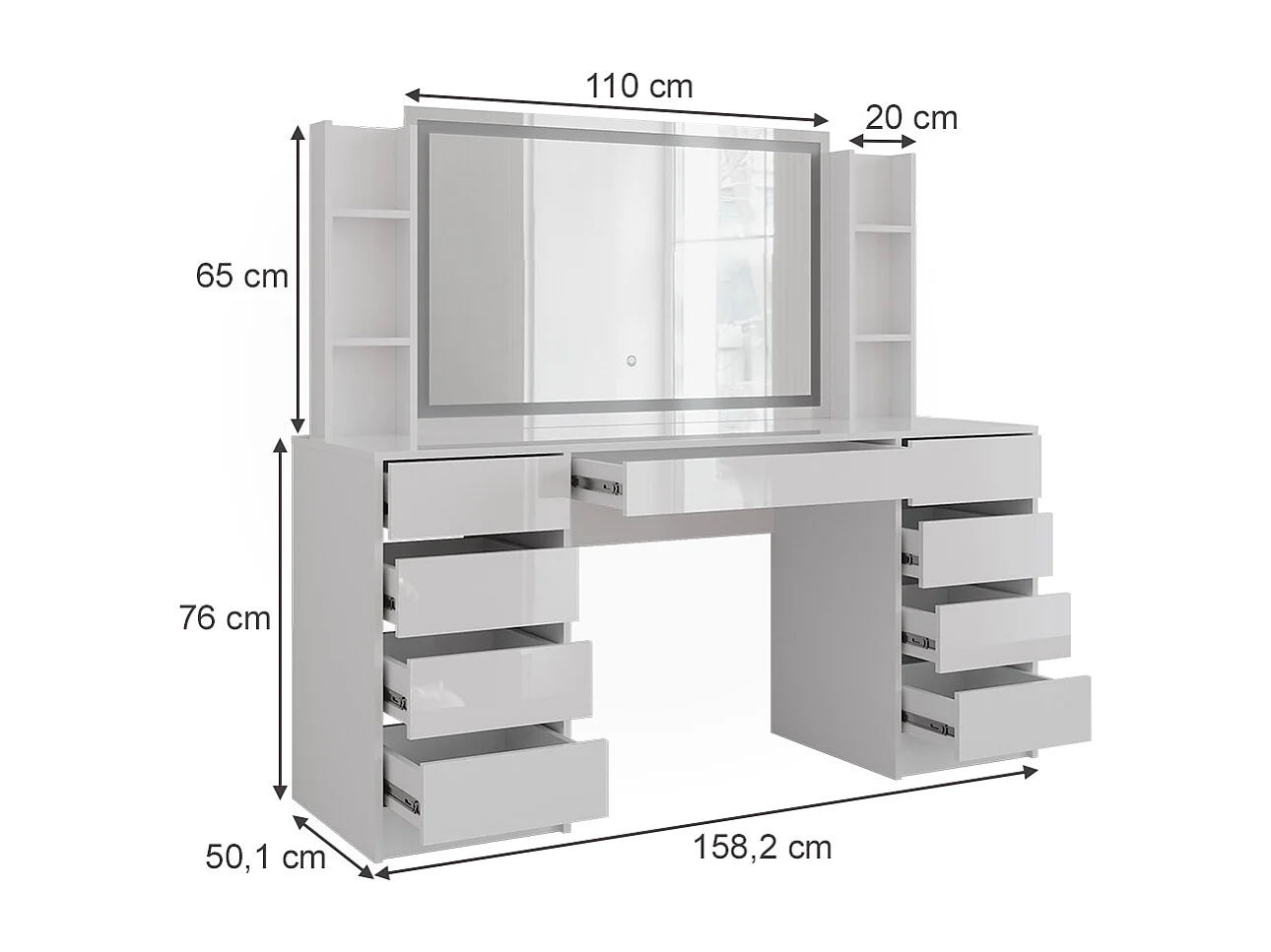 Kaptafel met licht wit/wit hoogglans 158.2x50.1x76 sherry