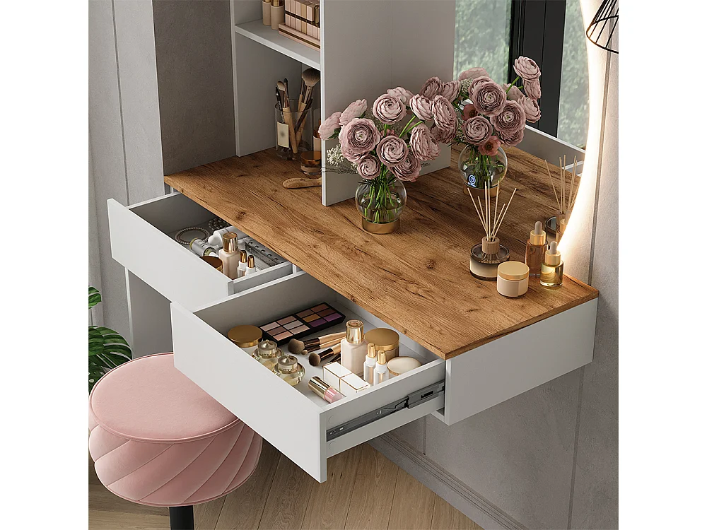 Tocador blanco/roble 100x40x155 melora