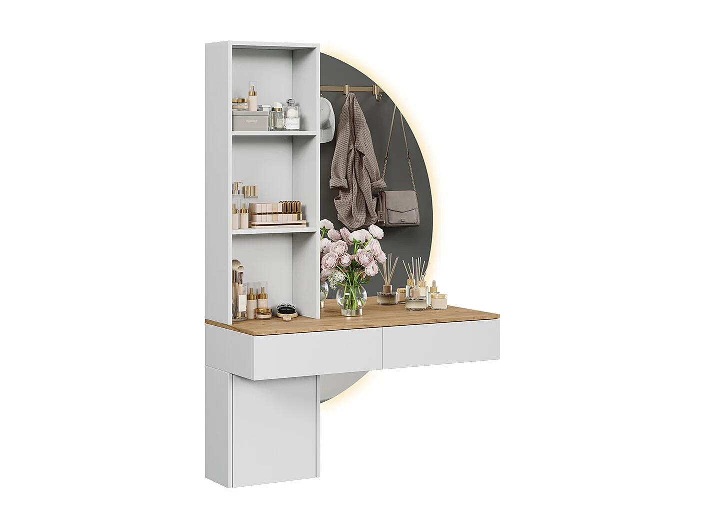 Tocador blanco/roble 100x40x155 melora