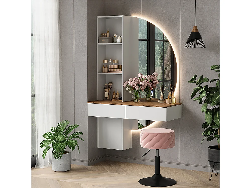 Tocador blanco/roble 100x40x155 melora