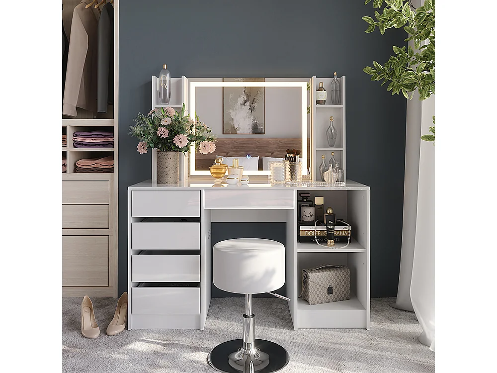 Kaptafel set met kruk wit/wit hoogglans 128.2x50.1x76 sherry