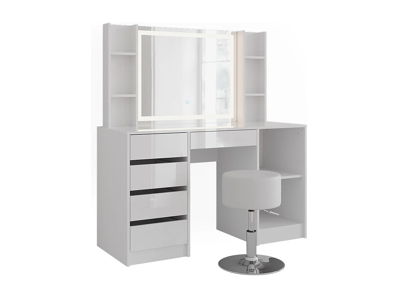 Kaptafel set met kruk wit/wit hoogglans 128.2x50.1x76 sherry