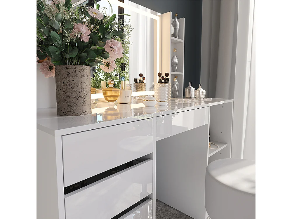 Kaptafel set met kruk wit/wit hoogglans 128.2x50.1x76 sherry