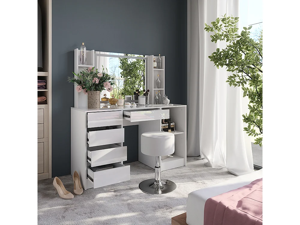 Kaptafel set met kruk wit/wit hoogglans 128.2x50.1x76 sherry