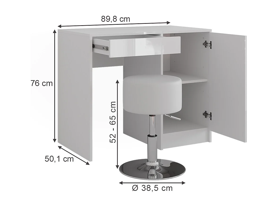 Coiffeuse blanc/blanc brillant 89.8x50.1x76 sherry