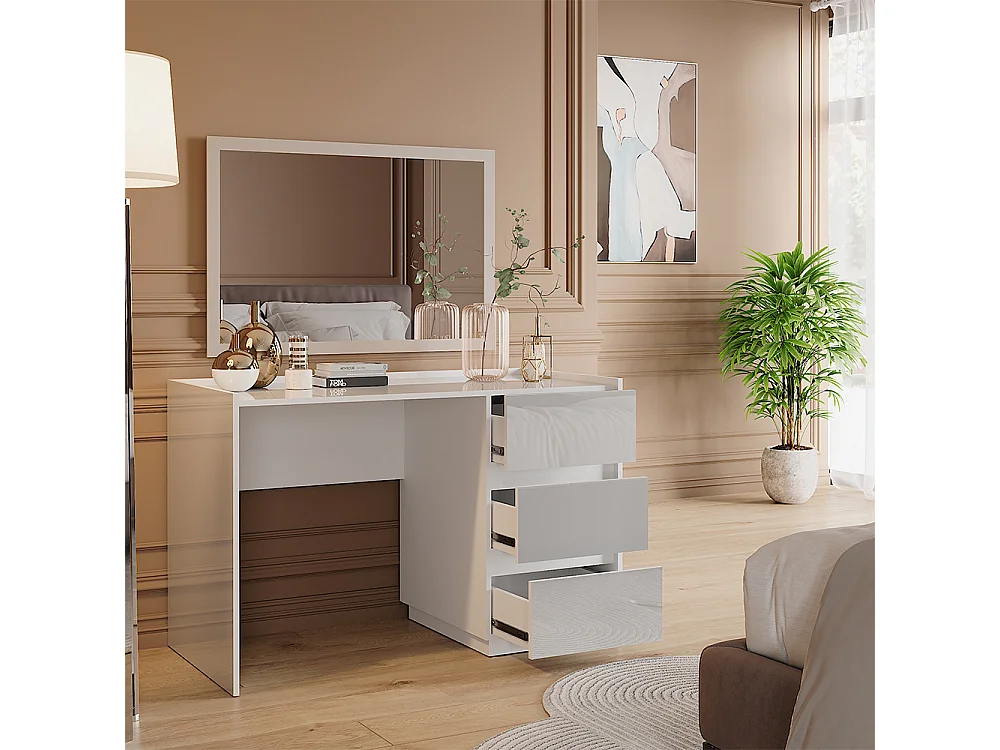 Coiffeuse blanc haute brillance 120x60x78.6 marla