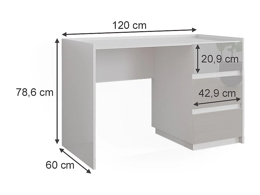 Coiffeuse blanc haute brillance 120x60x78.6 marla