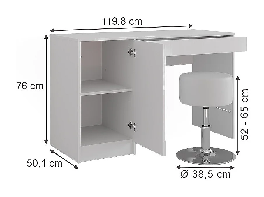 Vanity table white/white high gloss 119.8x50.1x76 sherry