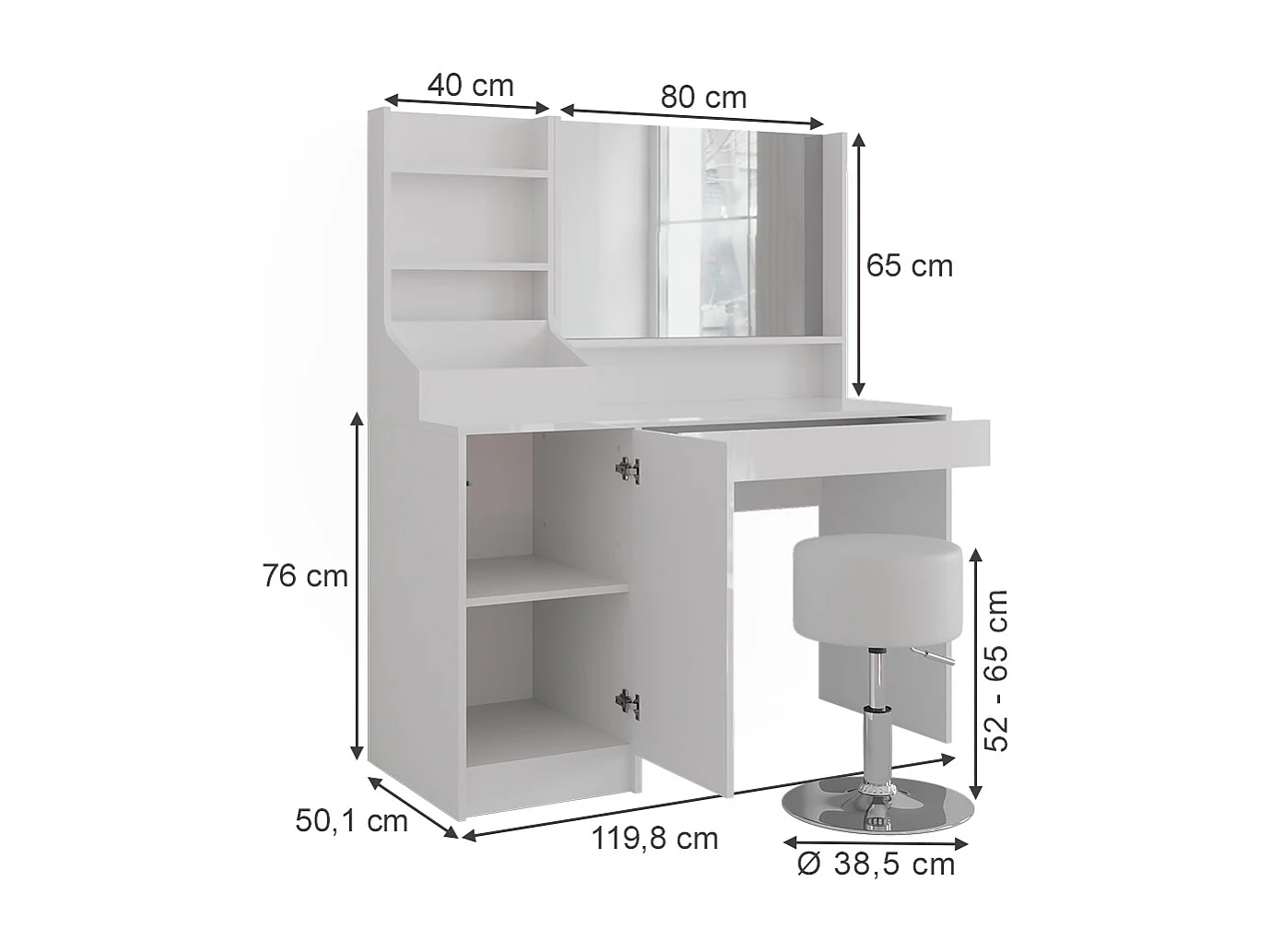 Coiffeuse blanc/blanc brillant 119.8x50.1x76 sherry