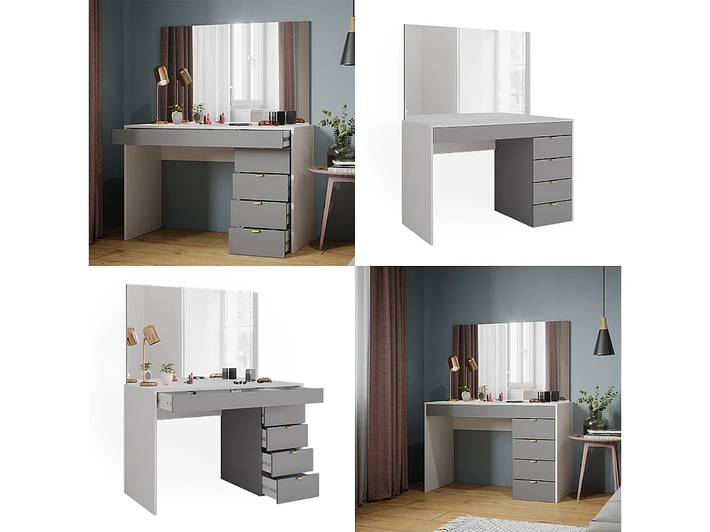 Penteadeira branco/cinza/cinza 115x55x76 elise