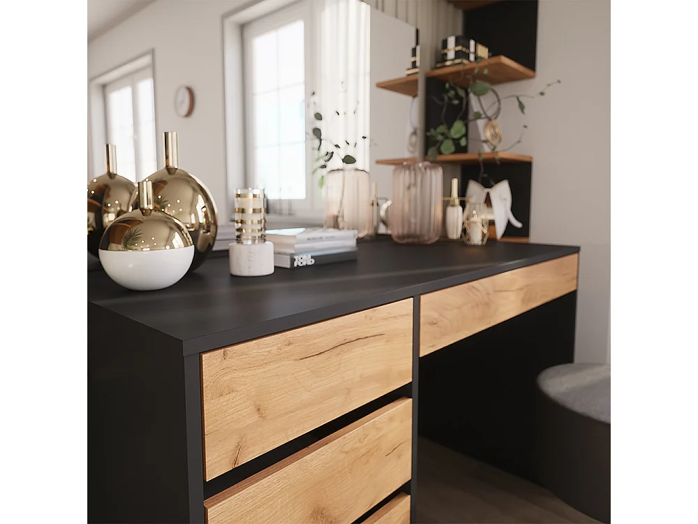 Tocador antracita/roble dorado 120x55x75 sherry