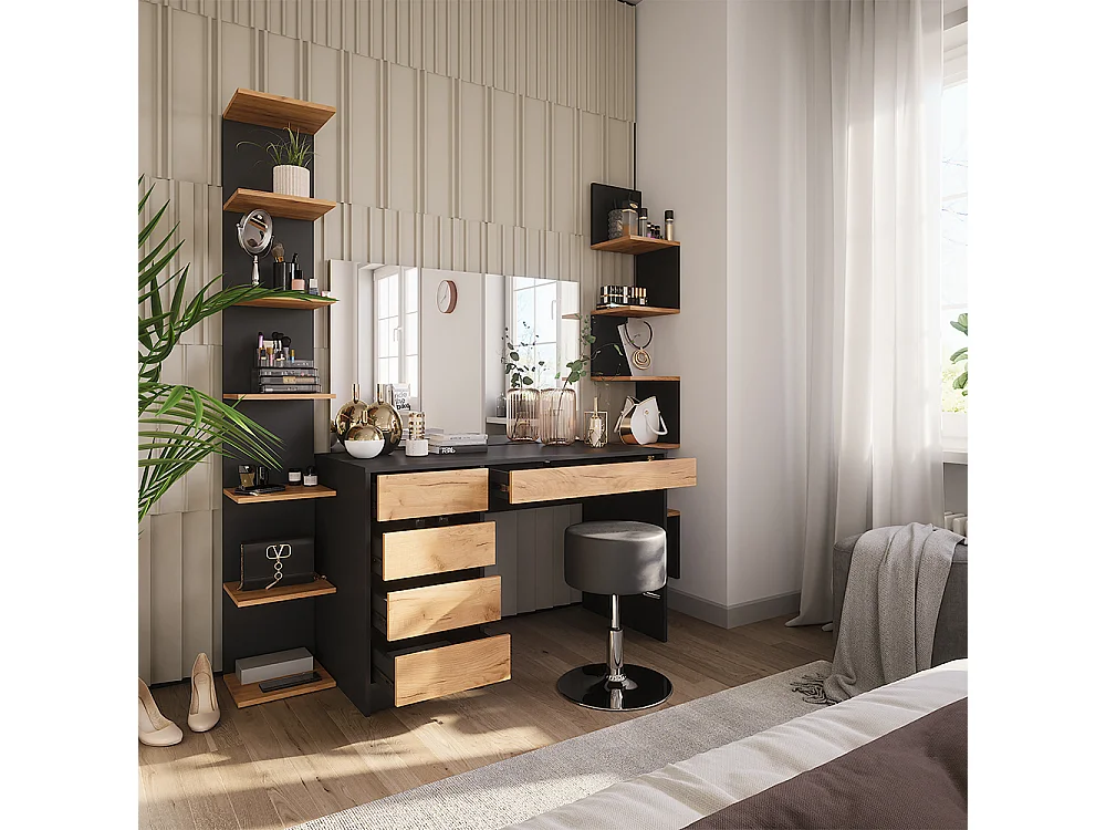 Coiffeuse anthracite/chêne doré 120x55x75 sherry