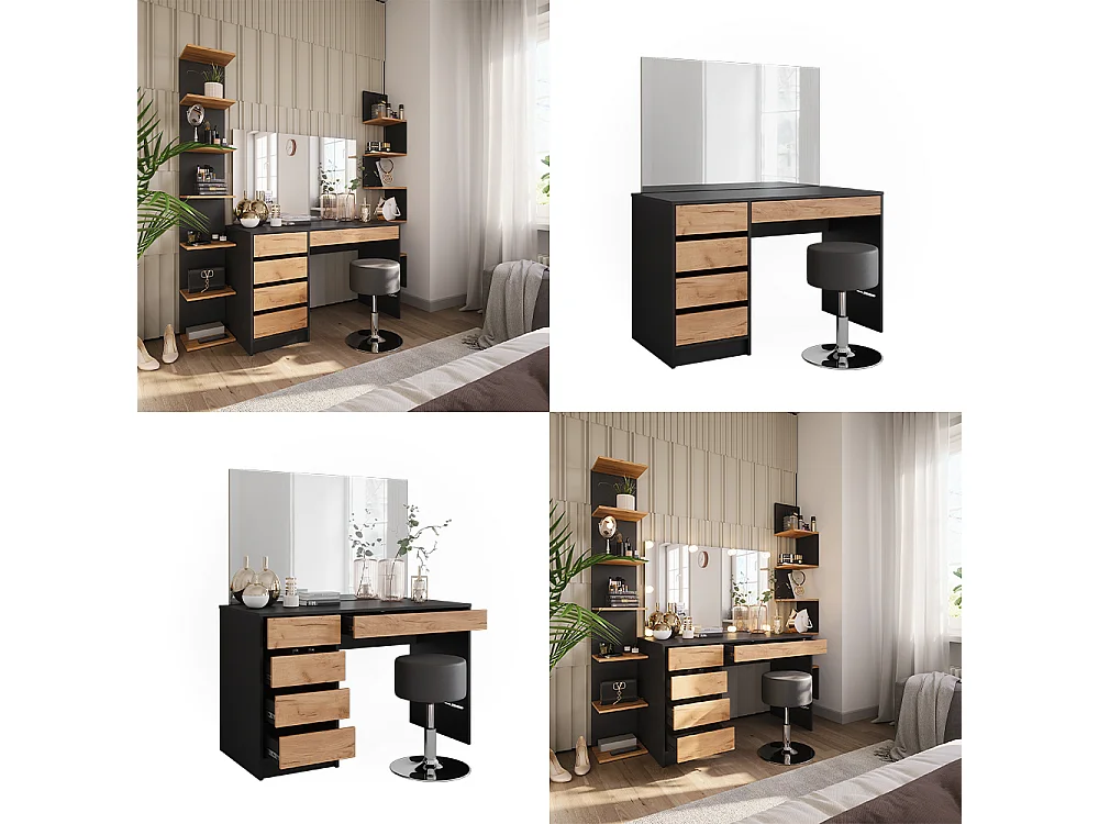 Coiffeuse anthracite/chêne doré 120x55x75 sherry