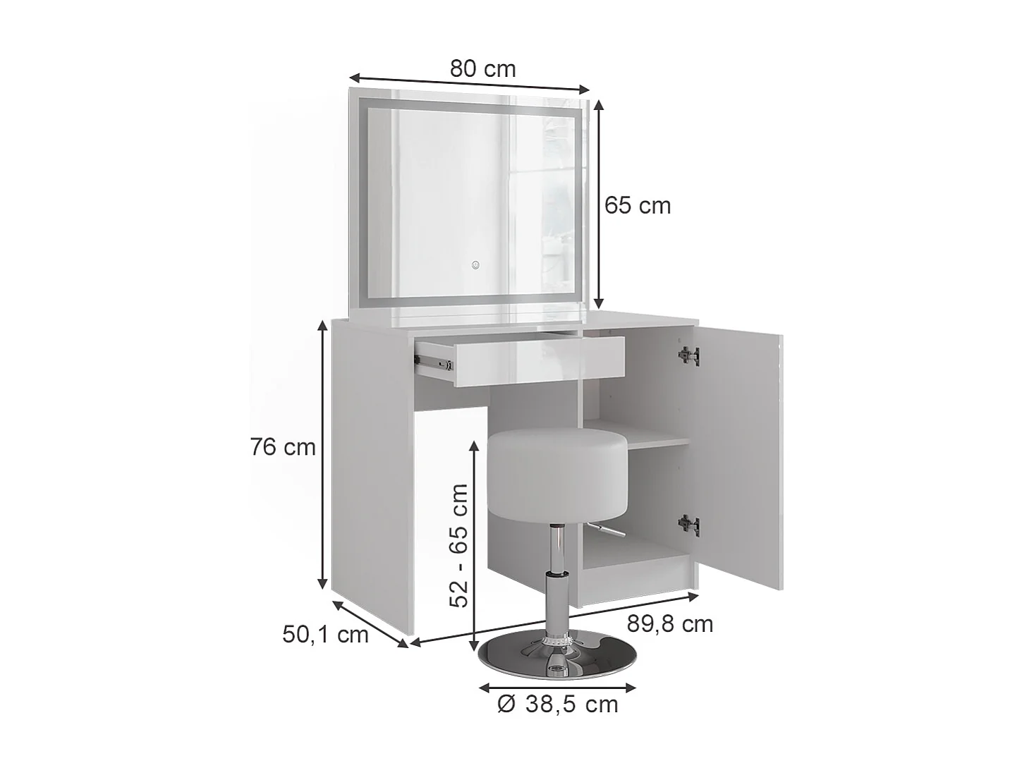 Vanity table white/white high gloss 89.8x50.1x76 sherry