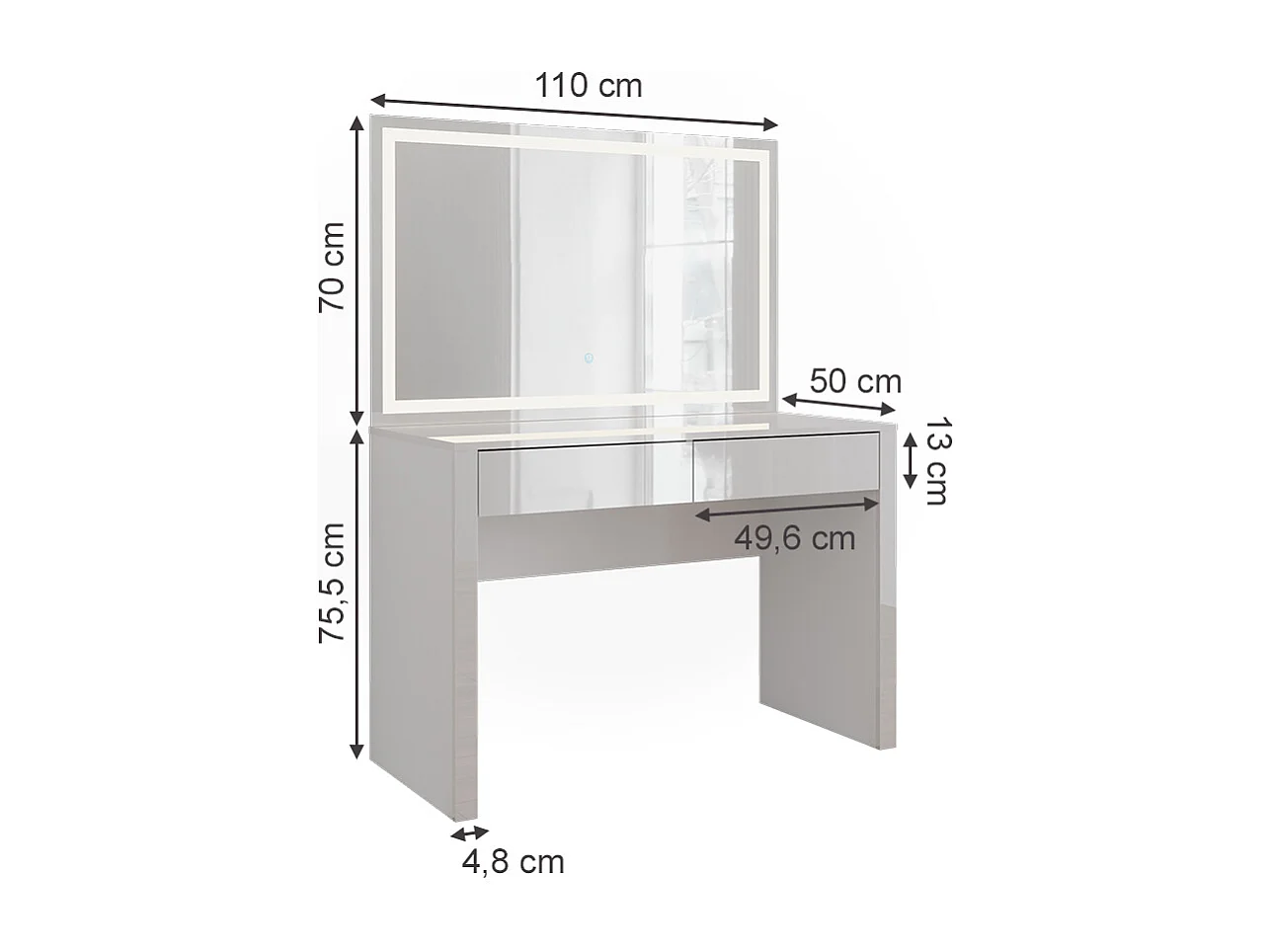 Tocador blanco alto brillo/blanco 110x50x75.5 annabelle