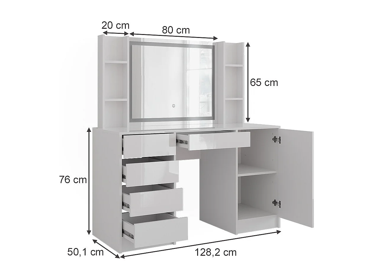 Vanity table white/white high gloss 128.2x50.1x76 sherry