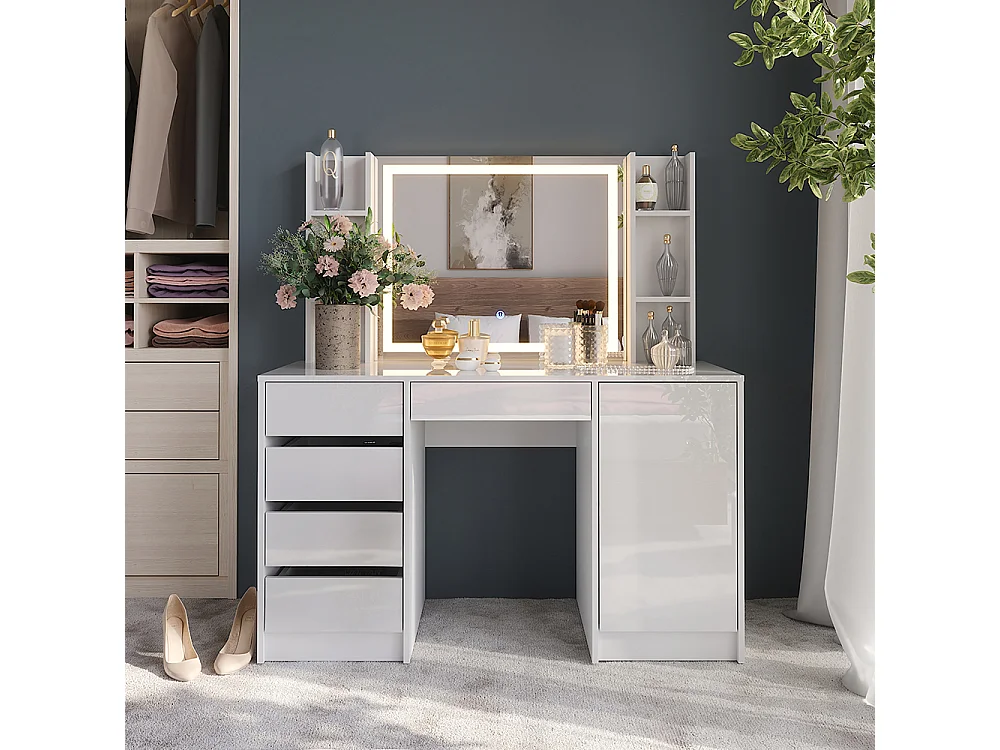 Vanity table white/white high gloss 128.2x50.1x76 sherry
