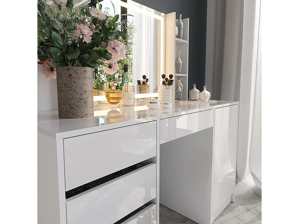 Vanity table white/white high gloss 128.2x50.1x76 sherry