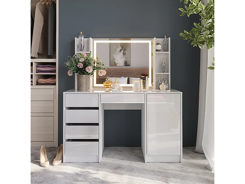 Kaptafel met licht wit/wit hoogglans 128.2x50.1x76 sherry