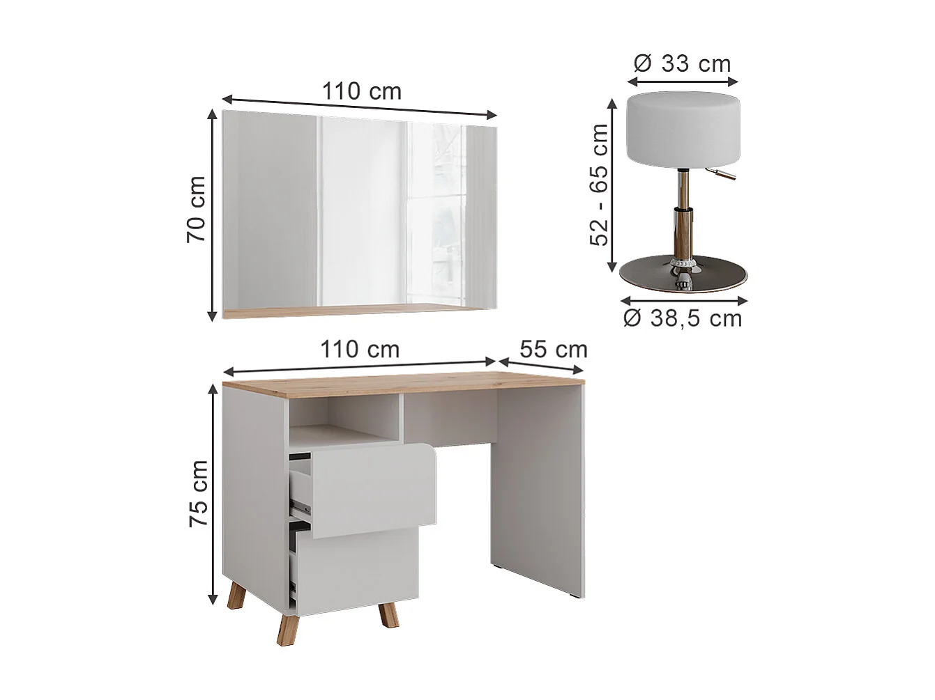 Vanity table white/artisan 110x55x75 karen