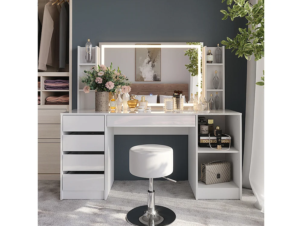 Penteadeira branco/branco brilhante 158.2x50.1x76 sherry